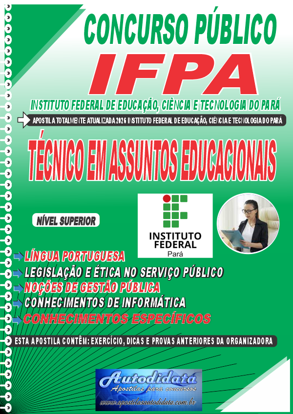 Capa de Apostila concurso IFPA 2026 Técnico em Assuntos Educacionais