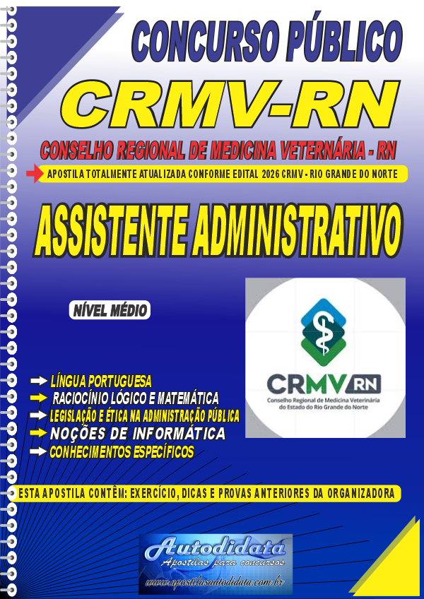 Capa de Apostila concurso CRMV RN 2026 Assistente Administrativo