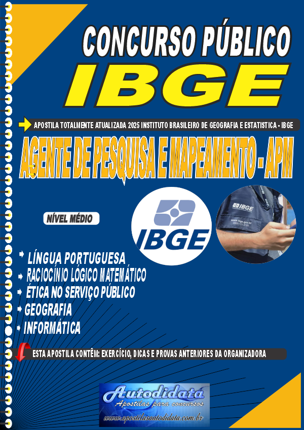 Capa de Apostila concurso do IBGE 2026 - Agente de Pesquisas e Mapeamento + caderno de questões