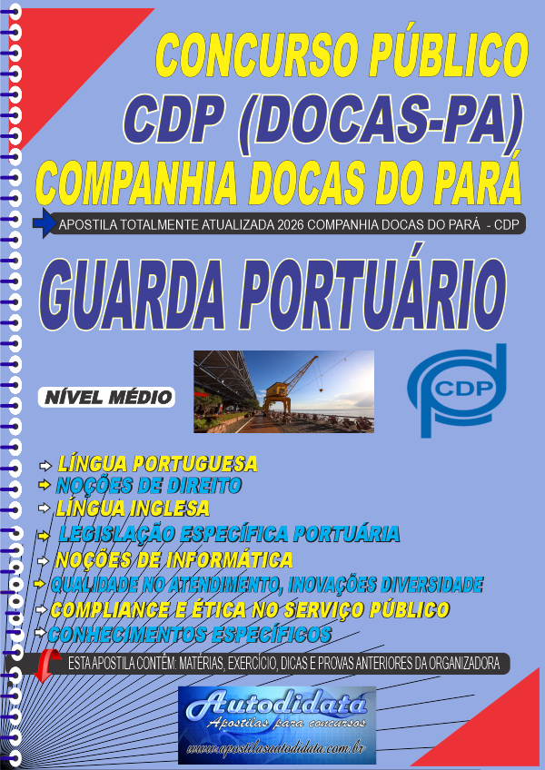 Capa de Apostila concurso CDP Docas Pará 2025 Guarda Portuário