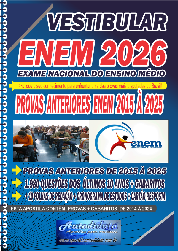 Capa de Apostila concurso do ENEM 2026 10 ANOS de Provas e Gabaritos