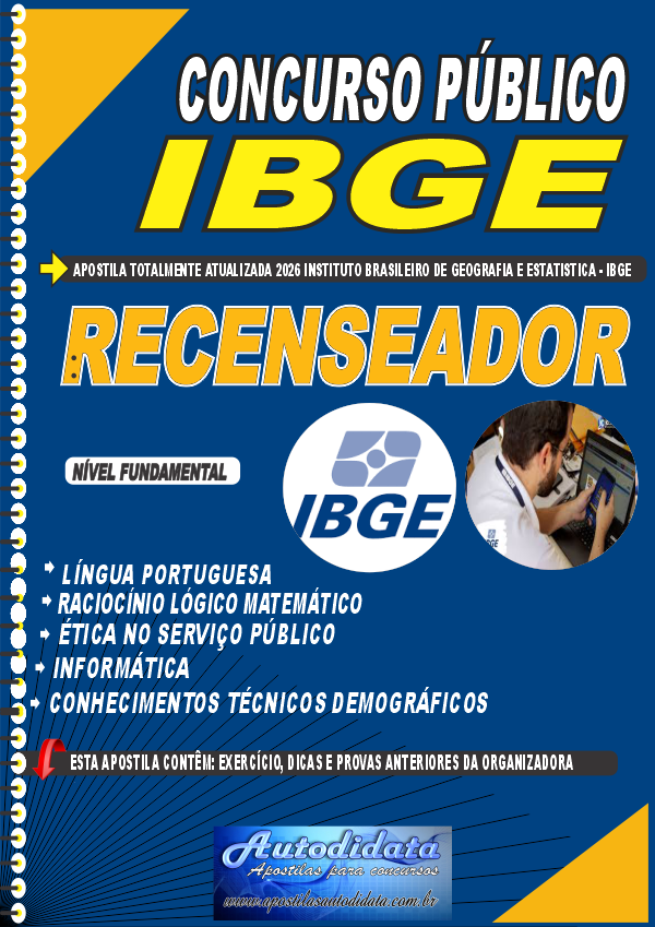 Capa de Apostila concurso do IBGE 2026 Recenseador