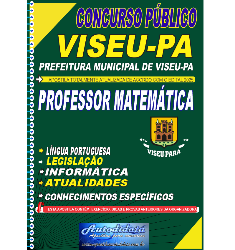 Capa de Apostila concurso VISEU-PA 2025 Professor Matemática