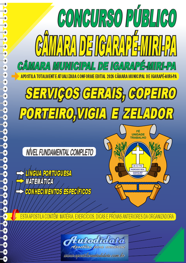 Capa de Apostila concurso Câmara Municipal de Iguarapé-Miri 2026 Fundamental Completo
