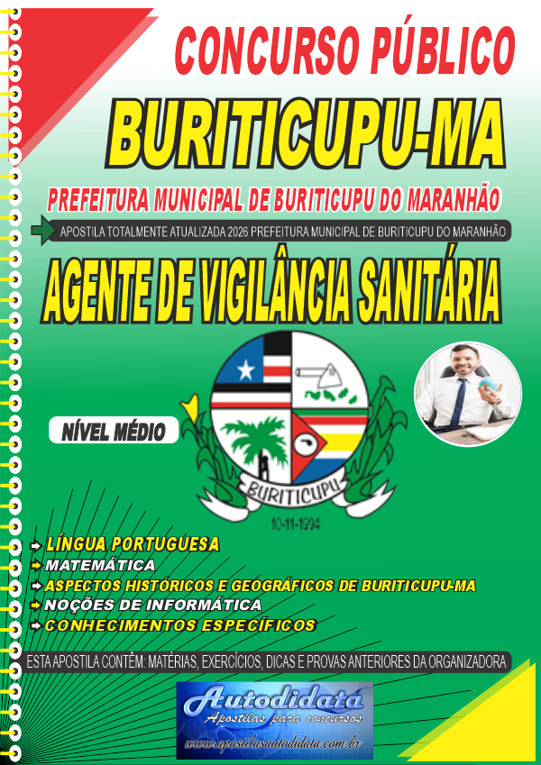 Capa de Apostila concurso de Buriticupu MA 2026 - Agente de Vigilância Sanitária