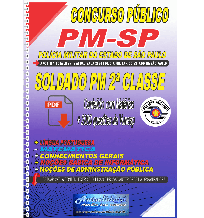 Capa de Apostila concurso da PM-SP 2024 Polícia Militar de São Paulo - Soldado