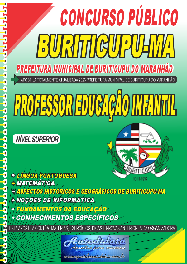 Capa de Apostila concurso de Buriticupu MA 2026 - Professor Educação Infantil