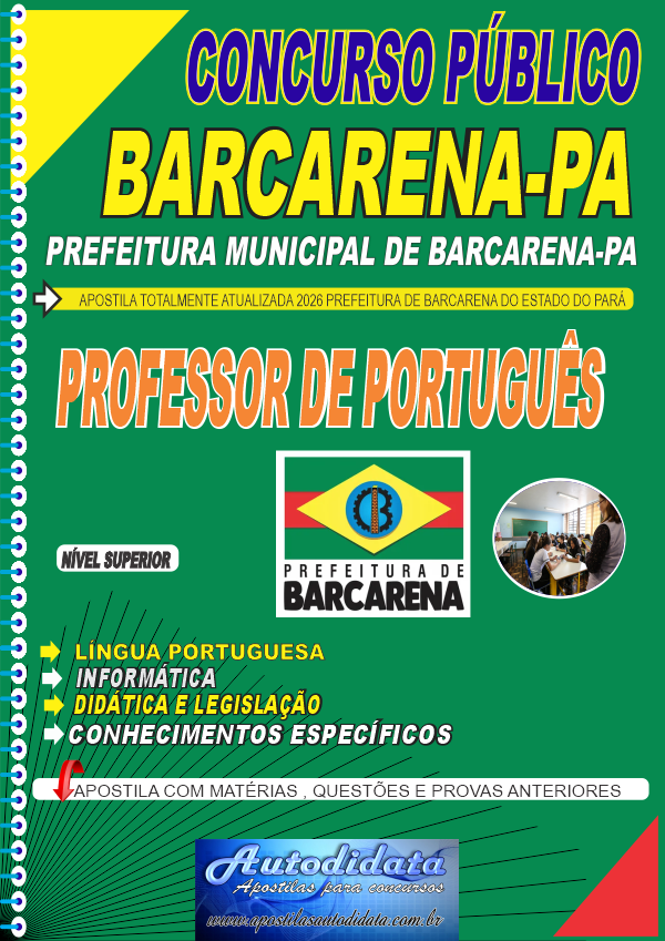 Capa de Apostila concurso de Barcarena PA 2026 Professor de Português