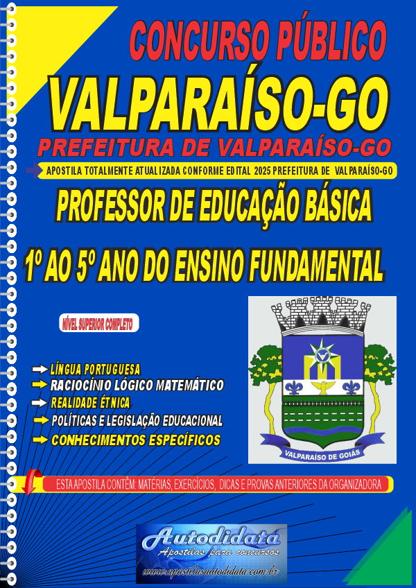 Capa de Apostila concurso Valparaíso GO 2025 Professor Ensino Fundamental