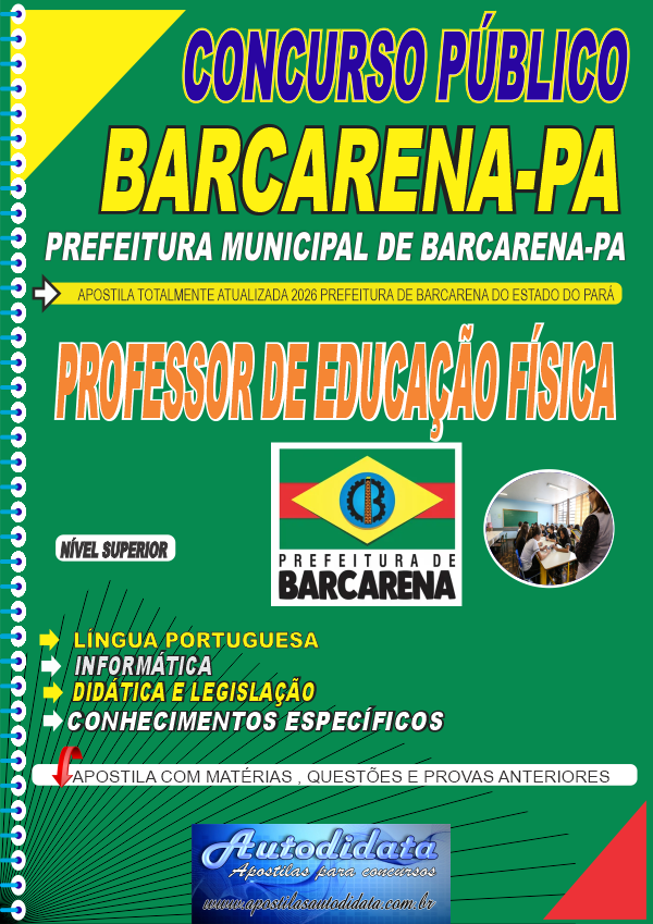 Capa de Apostila concurso de Barcarena PA 2026 Professor de Educação Física