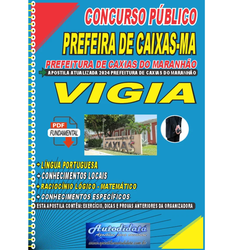 Capa de Apostila concurso da Prefeitura de Caxias-MA 2024 - Vigia