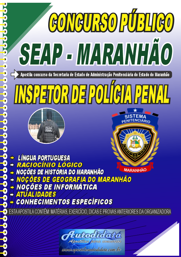 Capa de Apostila  concurso da SEAP MA 2026 – Inspetor de Polícia Penal