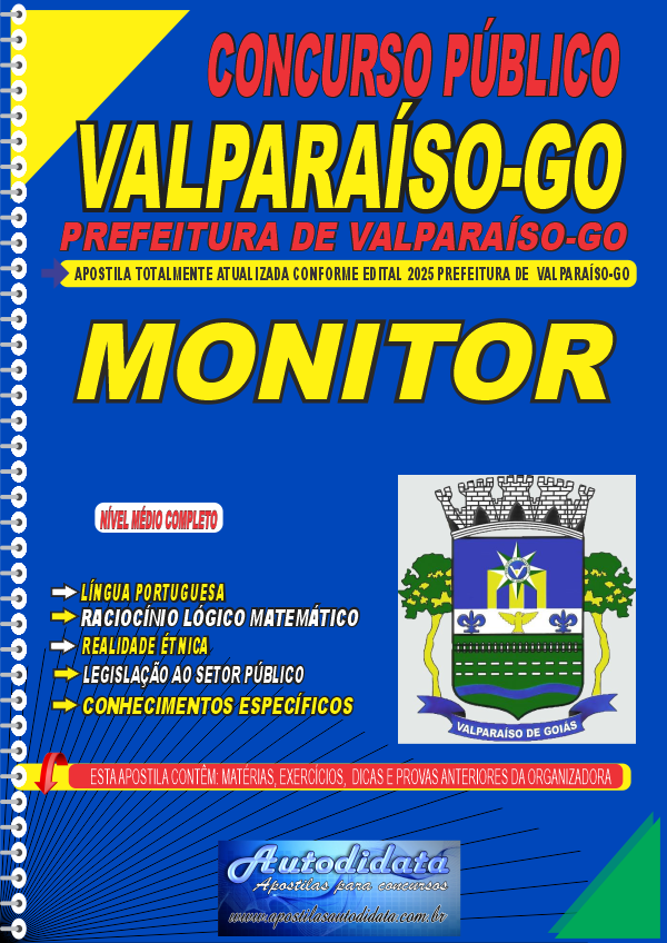 Capa de Apostila concurso da Prefeitura de Valparaíso GO 2025 Assistente de Educação Monitor
