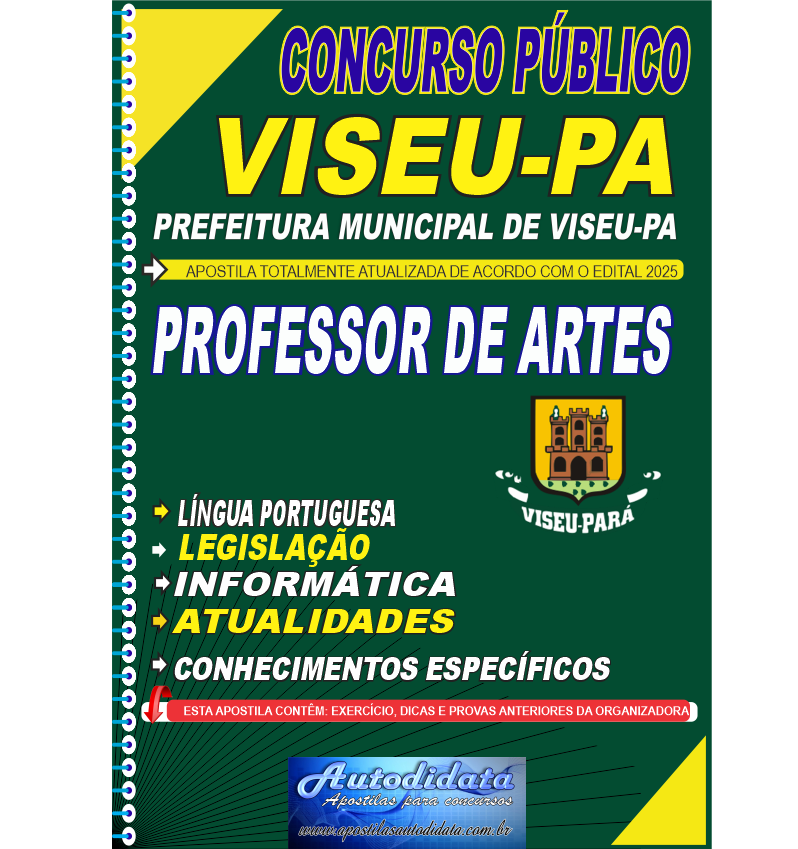 Capa de Apostila concurso VISEU-PA 2025 Professor de Artes