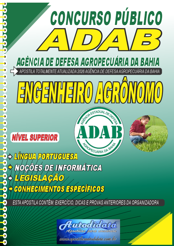 Capa de Apostila concurso Agência de Defesa Agropecuária da Bahia ADAB 2026 - Fiscal Estadual Agropecuário – Agronomia