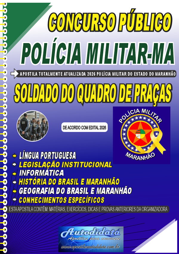 Capa de Apostila concurso Polícia Militar do Maranhão PM-MA 2026 - Soldado do Quadro de Praças