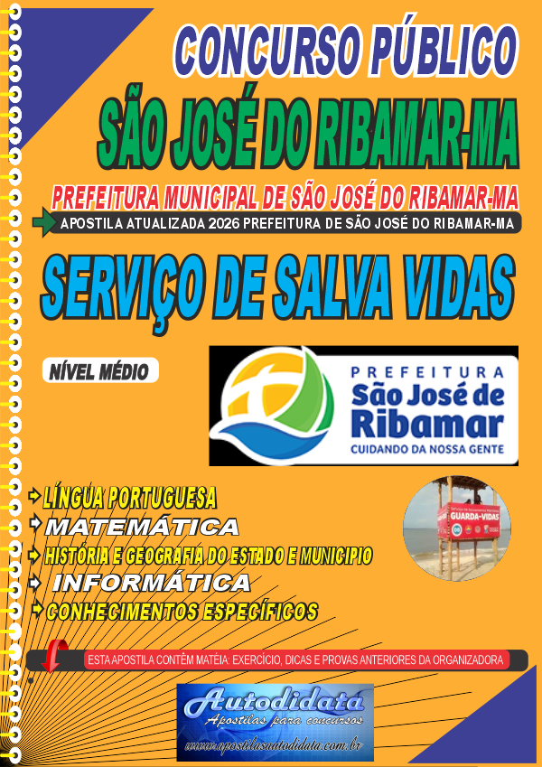 Capa de Apostila concurso São José de Ribamar - MA 2026 - Guarda Municipal Serviço de Salva Vidas.