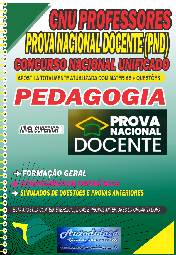 Capa de Apostila concurso Prova Nacional Docente PND 2026 PEDAGOGIA Apostila + Caderno de Questões