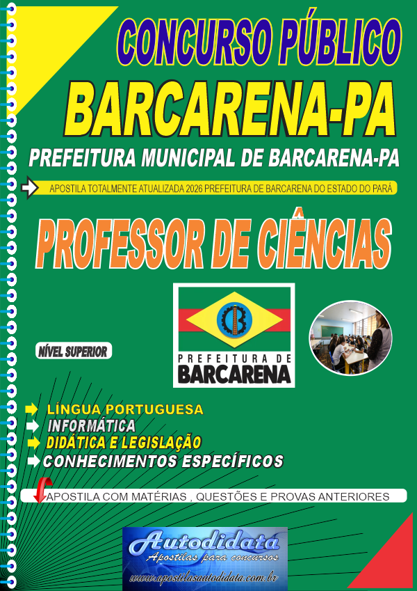 Capa de Apostila concurso de Barcarena PA 2026 Professor de Ciências