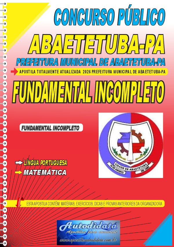 Capa de Apostila concurso Prefeitura de Abaetetuba PA 2026 Nível Fundamental Incompleto