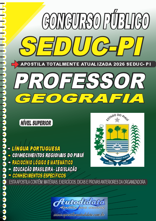 Capa de Apostila concurso Secretaria de Educação SEDUC-PI 2026 - Professor de Geografia