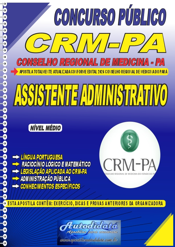 Capa de Apostila concurso CRM-PA Conselho Medicina do Pará 2026 Assistente Administrativo