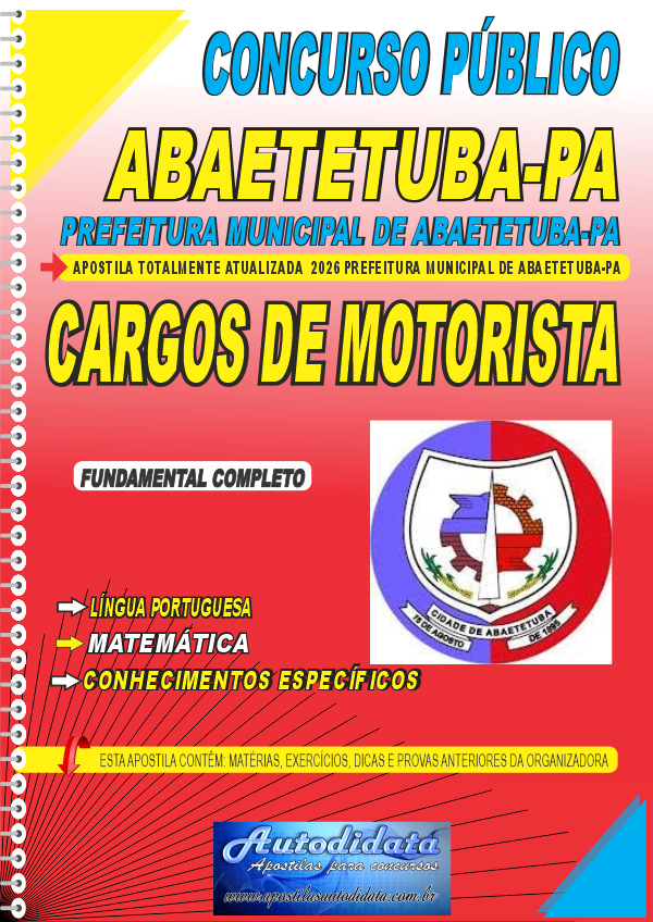 Capa de Apostila concurso Prefeitura de Abaetetuba PA 2026 Cargos de Motorista
