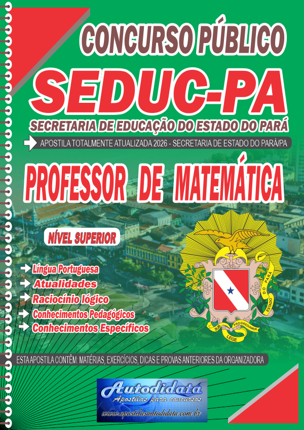Capa de Apostila concurso da Seduc PA 2026 Secretaria Educação do Pará - Professor de Matemática