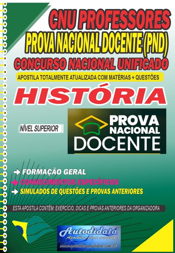 Capa de Apostila concurso Prova Nacional Docente 2026 PND CNU Professor de História