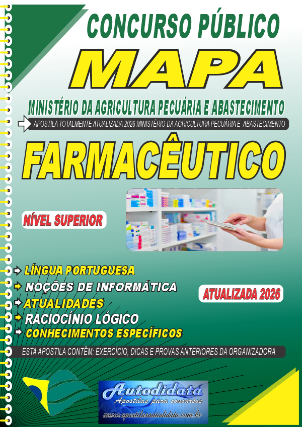 Capa de Apostila concurso do MAPA Ministério da Agricultura 2026 - Farmacêutico