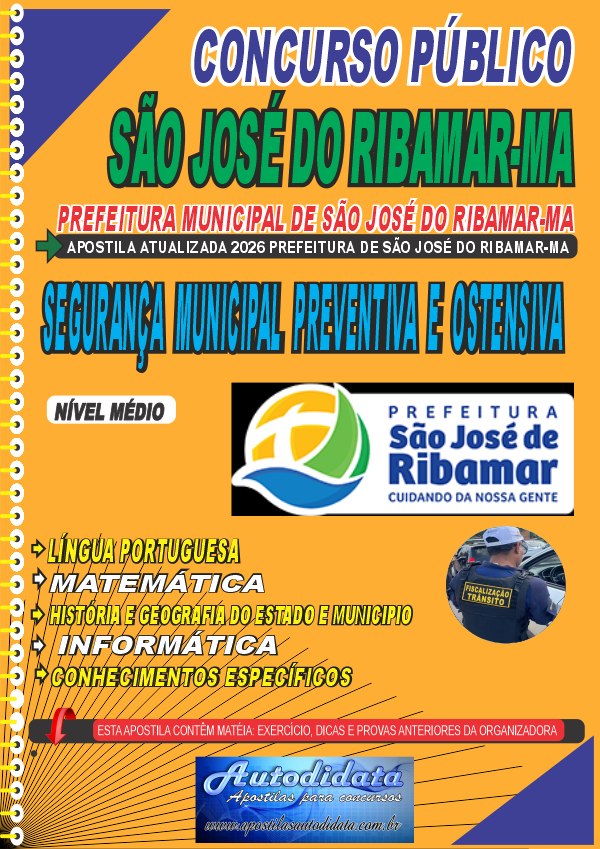 Capa de Apostila concurso São José de Ribamar - MA 2026 - Segurança Municipal Preventiva e Ostensiva