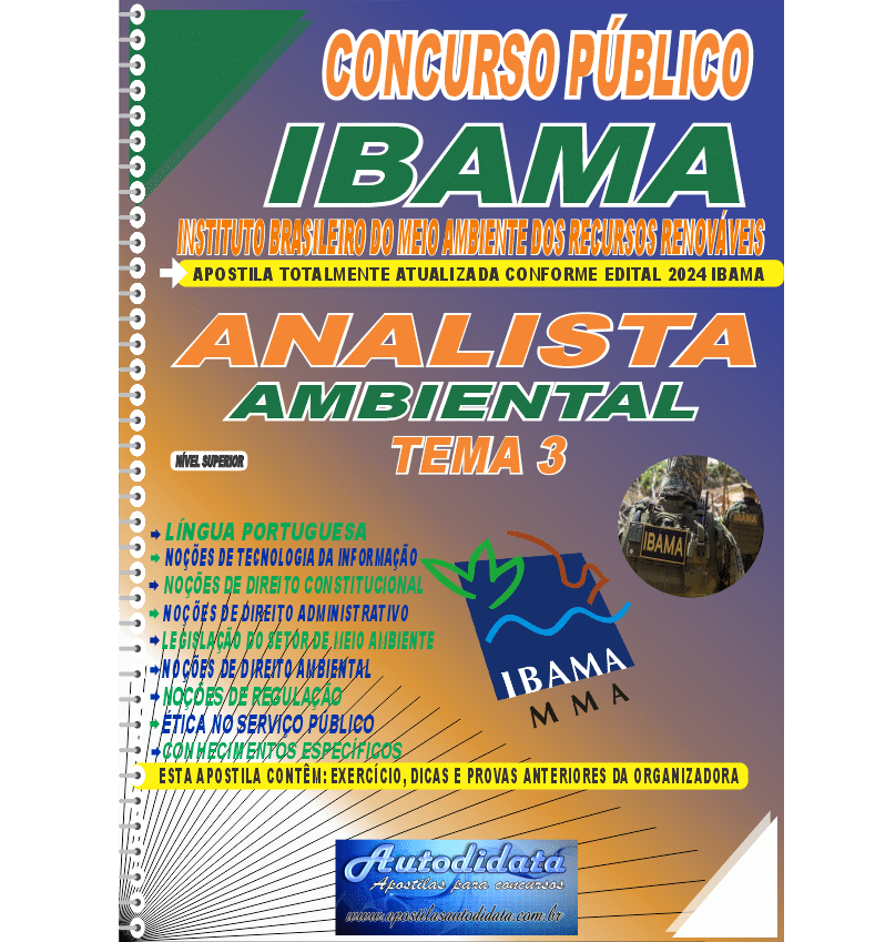 Capa de Apostila concurso IBAMA 2024 Analista Ambiental Tema 3