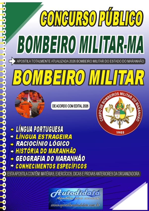 Capa de Apostila concurso Bombeiro Militar do Maranhão CBMMA 2026 - Soldado Combatente