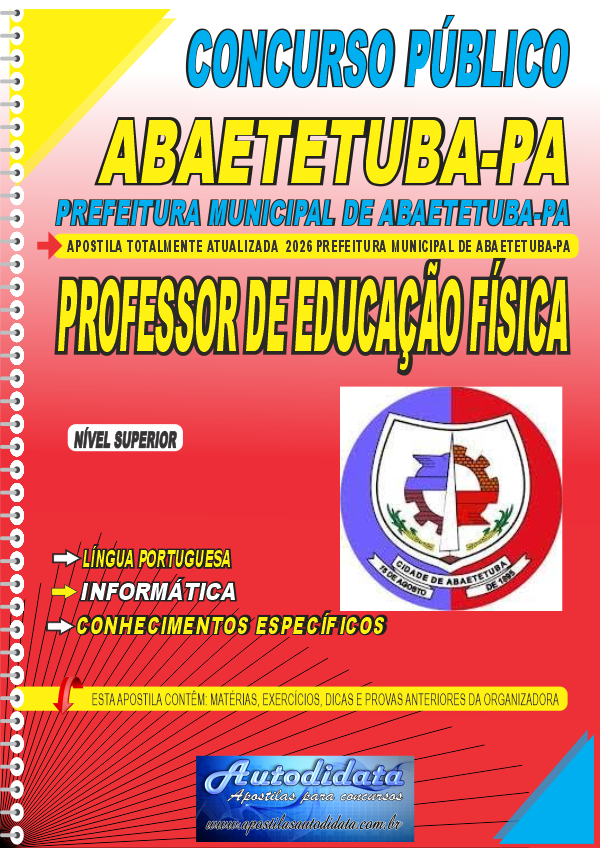 Capa de Apostila concurso Prefeitura de Abaetetuba PA 2026 Professor Educação Física