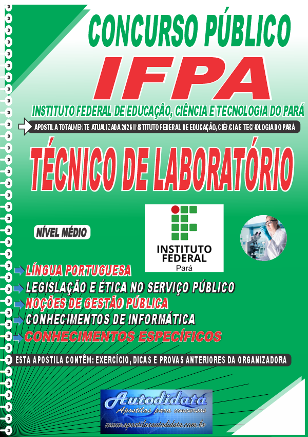 Capa de Apostila concurso IFPA 2026 Técnico de Laboratório
