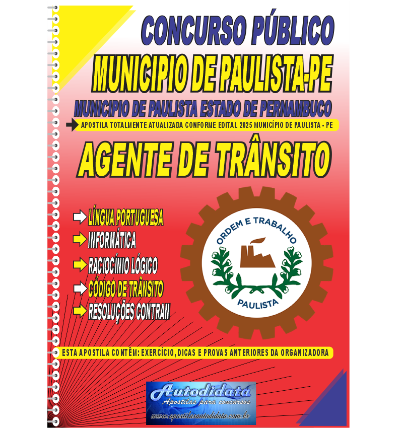 Capa de Apostila concurso de Paulista- PE 2025 - Agente de Trânsito