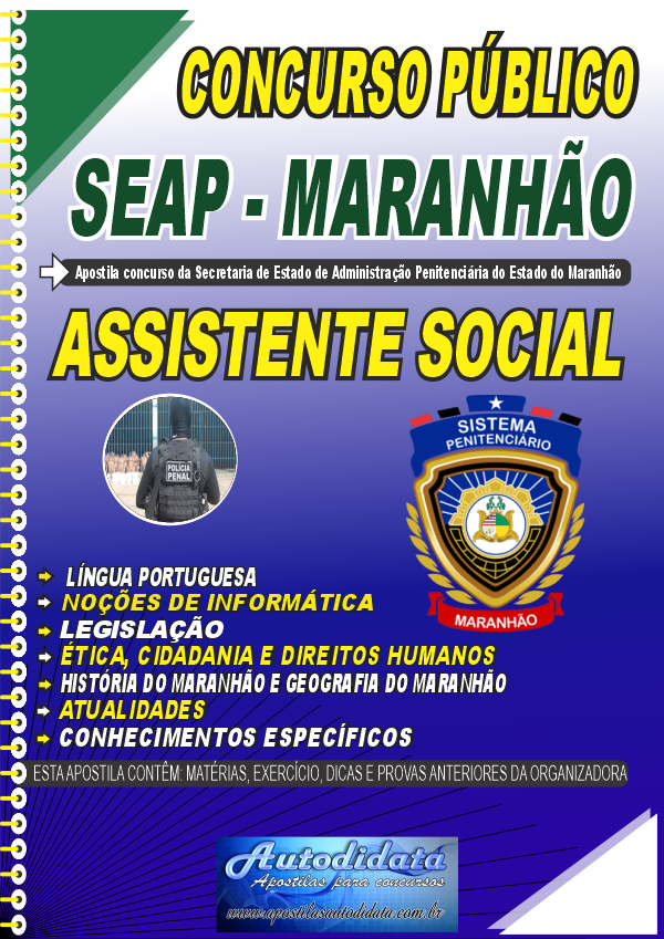 Capa de Apostila concurso da SEAP MA 2026 – Assistente Social