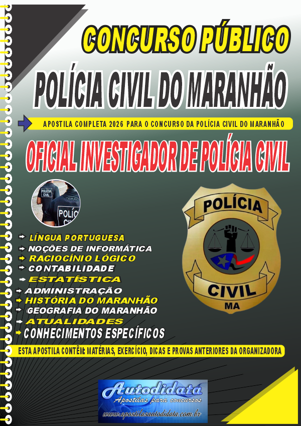 Capa de Apostila concurso PC-MA 2026 - Oficial Investigador de Polícia Civil