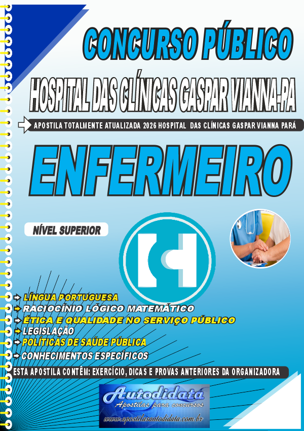 Capa de Apostila concurso FHCGV Hospital das Clínicas Gaspar Vianna 2026 Enfermagem