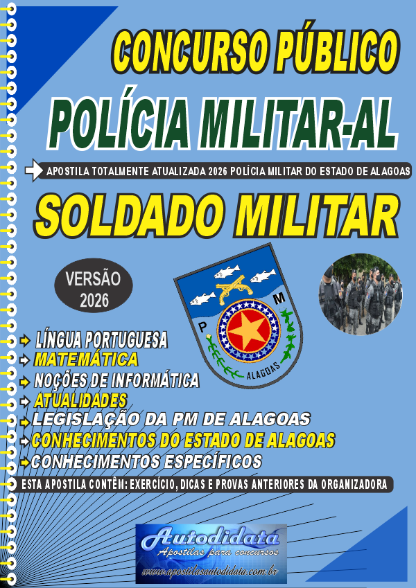 Capa de Apostila concurso PM AL - Polícia Militar de Alagoas 2026 – Soldado Militar