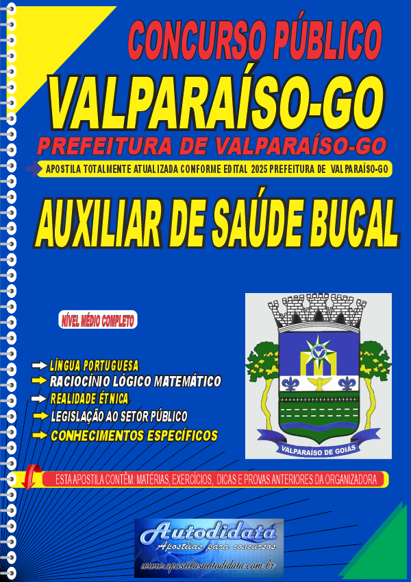 Capa de Apostila concurso da Prefeitura de Valparaíso GO 2025 Auxiliar de Saúde Bucal