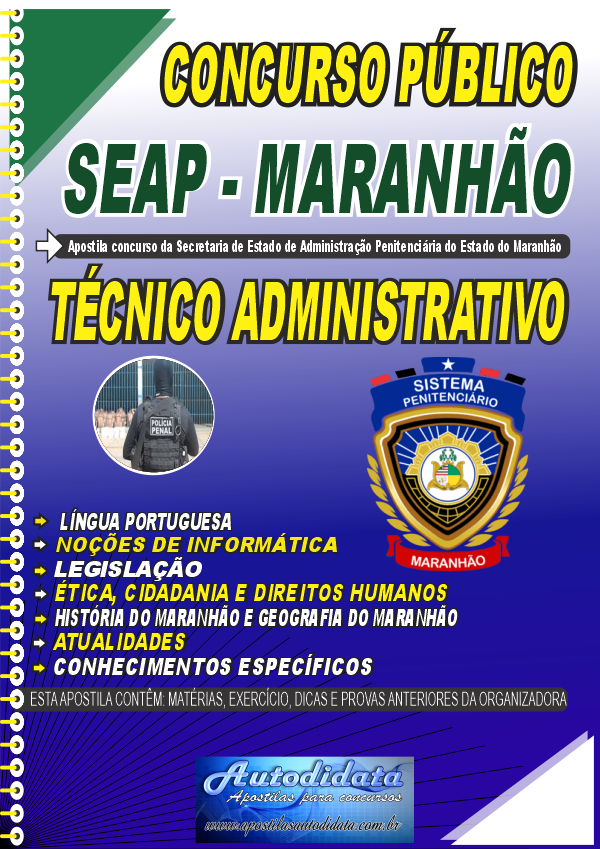 Capa de Apostila  concurso da SEAP MA 2026 – Técnico Administrativo