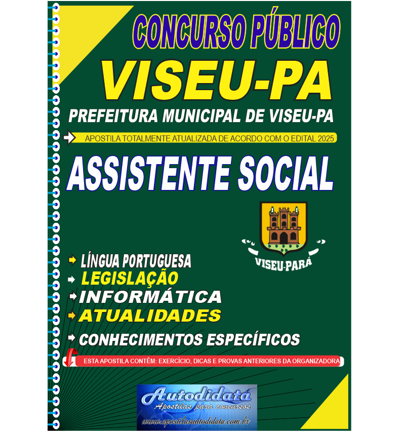 Capa de Apostila concurso Prefeitura de VISEU-PA 2025 Assistente Social