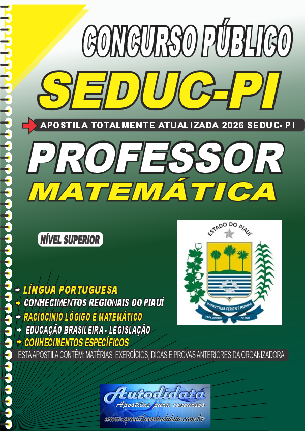 Capa de Apostila concurso Secretaria de Educação SEDUC-PI 2026 - Professor de Matemática